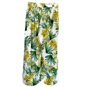 Sigrid Olsen Size Medium Wide Leg Pants Linen Blend Tropical Floral